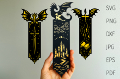 Dragon bookmark svg template, fantasy paper bookmark Product Image 1