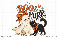 Boo and Purr Halloween PNG, Cute Ghost and Black Cat Pumpkin Product Image 3
