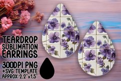 Tropical Flower Sublimation Teardrop Earring Design PNG Product Image 1