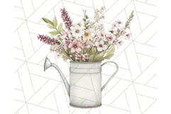 Watering Can Flowers PNG, Rustic Floral Watercolor Clipart Product Image 4