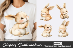Cute Baby Bunny Watercolor Clipart Sublimation PNG Product Image 1