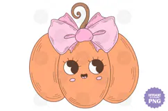 Coquette Girly Halloween Pumpkin Pink Bow Clipart PNG DTF Product Image 1