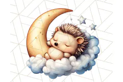 Sleeping Baby Animals PNG, Moon and Stars Nursery Clipart Product Image 3