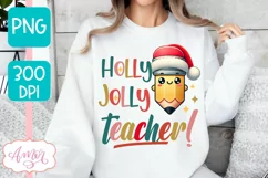 Christmas teacher sublimation PNG, Holly Jolly teacher PNG Product Image 3
