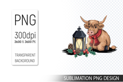 Cute Christmas Highland Cow , Animal Sublimation Clipart PNG Product Image 1