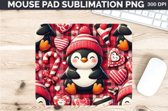 Watercolor Penguins Mouse Pad Sublimation - Valentines PNG Product Image 1