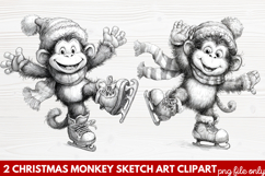 Christmas Monkey Sketch Art Clipart | Hand-Drawn Holiday Product Image 1