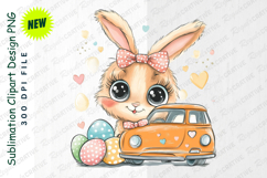 Cute Easter Bunny Illustration With Eggs And A Car Clipart Product Image 1