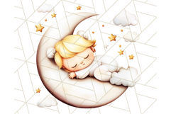 Sleeping Baby on Moon PNG, Cute Night Sky Baby Clipart Png Product Image 3