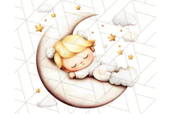 Sleeping Baby on Moon PNG, Cute Night Sky Baby Clipart Png Product Image 3