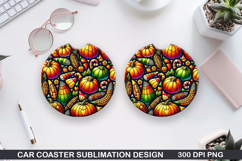 Pumpkins Car Coaster Sublimation| Halloween Coaster PNG Product Image 1