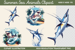 Summer Sea Animals Clipart Bundle PNG Product Image 12