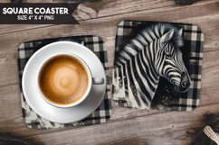 Zebra, Wild Animals, Buffalo Plaid Square Coaster PNG Product Image 1