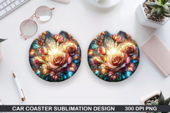 Flower Car Coaster Sublimation| Summer Coaster PNG Design Product Image 1
