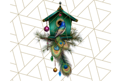 Peacock Christmas Clipart in Jewel Tones, Christmas Png Product Image 3