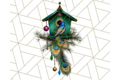 Peacock Christmas Clipart in Jewel Tones, Christmas Png Product Image 3