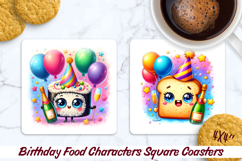 Birthday Food Square Coaster PNG 4x4, Sublimation Design. Product Image 1