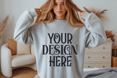 Ash Gildan 18000 Sweatshirt Mockup,G18000 Crewneck Sweatshir Product Image 1