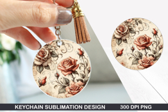 Flower Keychain Sublimation - Valentine Keychain PNG Design Product Image 1