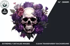 Gothic Floral Skull Clipart, pink & purple skull sublimation Product Image 2