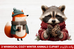 Whimsical Cozy Winter Animals Clipart | Cute Snowy Forest Product Image 1