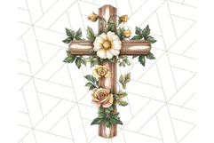 Faith Cross PNG with Flowers, Watercolor Religious Art Print Product Image 3