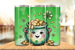 Cute Pot of Gold Smiling Tumbler Wrap PNG Sublimation Design Product Image 1