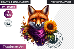 Enchanted Woodland Animal &amp; Sunflower Clipart PNG Product Image 1