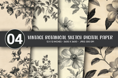 Vintage Botanical Sketch Digital Paper Product Image 1
