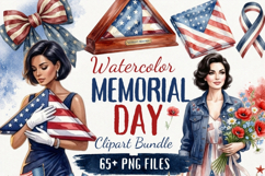 Watercolor Memorial Day Clipart Bundle | Patriotic PNG Product Image 1