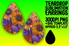 Teardrop Earrings Sublimation Design - Floral PNG Product Image 1