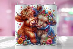 Valentine's Day Highland Cow Tumbler Wrap Sublimation Design Product Image 1