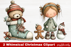 2 Whimsical Christmas Clipart | Cute Holiday PNG Set Product Image 1