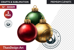 Christmas Baubles Clipart, Festive Holiday Ornaments PNG Product Image 1