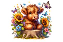 Cute Highland Cow Sunflower Clipart Sublimation PNG Design Product Image 1