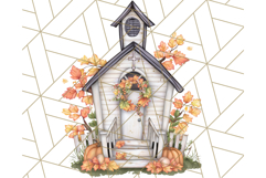 Fall Town Building Clipart PNG, Autumn Home Decor Scenes Product Image 3