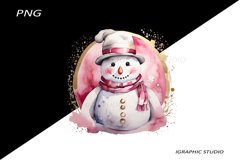 Pink Snowman Clipart, Gold and Pink Chistmas Clipart Product Image 1