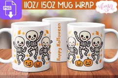 Happy skeletons mug wrap PNG, Cute Halloween mug template Product Image 1
