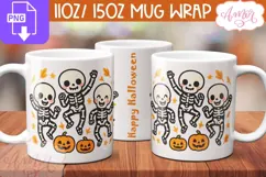 Happy skeletons mug wrap PNG, Cute Halloween mug template Product Image 1