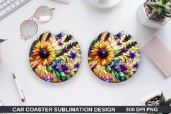 Flower Car coaster sublimation, Summer Coaster PNG Design Product Image 1