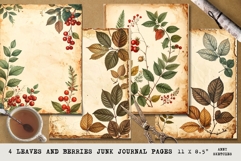 Leaves and Berries Junk Journal Pages Vintage Botanical Product Image 1