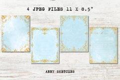 4 Rococo Calligraphy Script Page Blue Vintage Paper Gold Product Image 2
