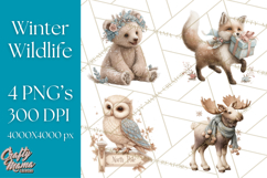Snowy Forest Animals Clipart PNG, Holiday Woodland Art Product Image 1