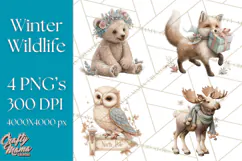 Snowy Forest Animals Clipart PNG, Holiday Woodland Art Product Image 1
