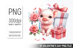 Valentine&#039;s Cute Pig Clipart PNG, Pig Graphic For Crafts Product Image 1