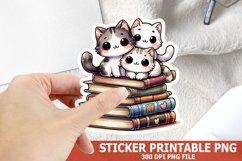 Cute Cat on A Stack of Books Sticker| Books Sticker Product Image 1