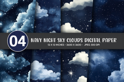 Navy Night Sky Clouds Digital Paper Product Image 1
