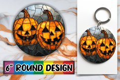 Haunted Stained Glass Round Design Autumn Keychain Product Image 1