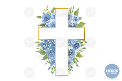 Watercolor Easter Christian Floral Cross Sublimation PNG Product Image 1