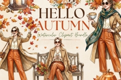 Hello Autumn Watercolor Clipart Bundle, Fall Leaves Pumpkin Product Image 11
